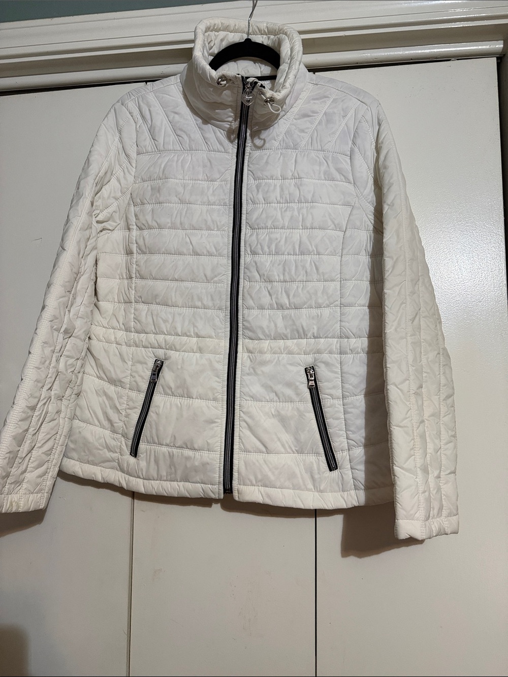 Guess White Quilted Puffer Jacket with Guess Zippers